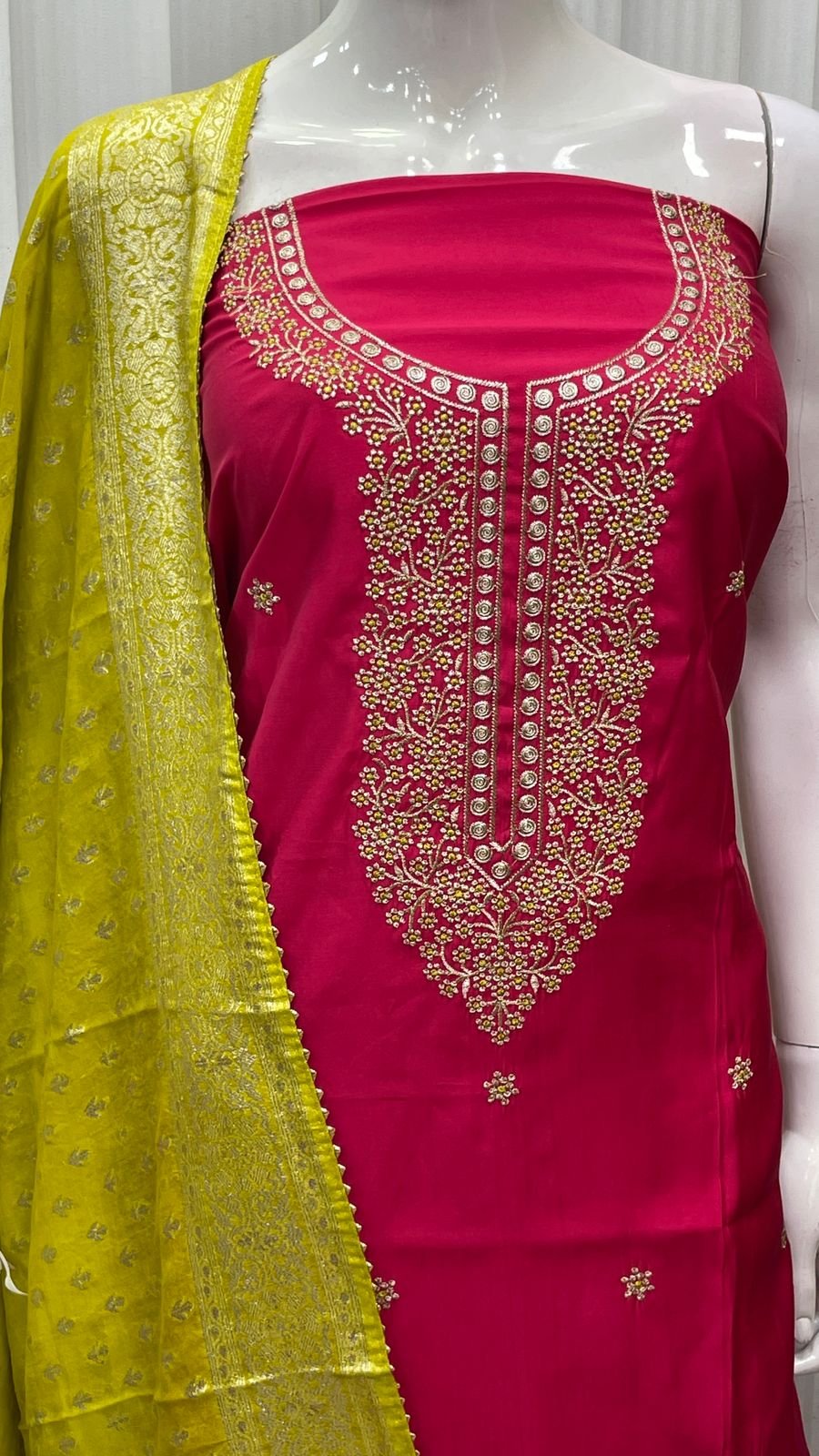 Roman Silk Heavy Neck Zardosi Work - Image 7