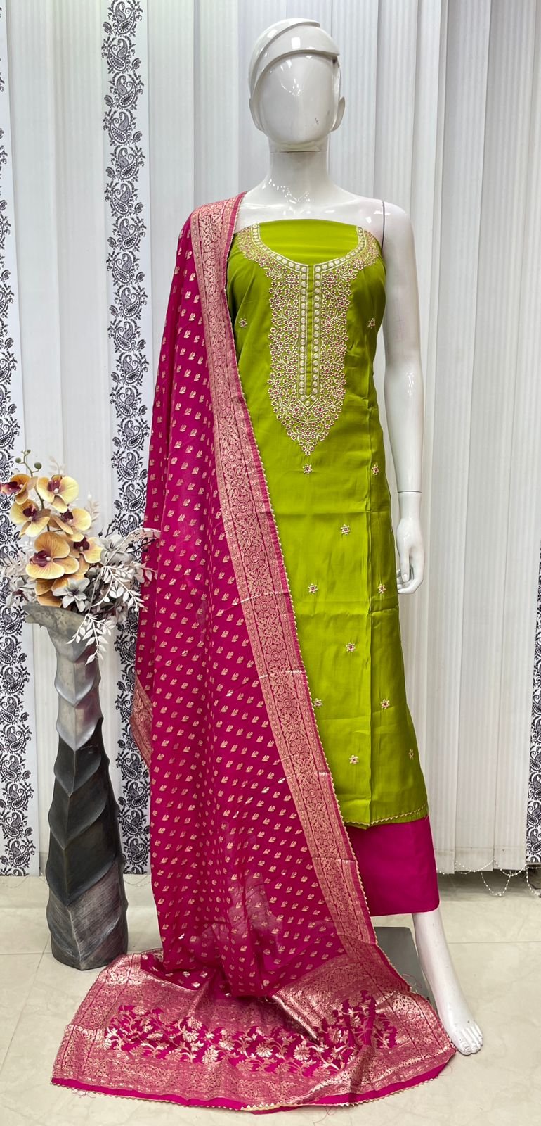 Roman Silk Heavy Neck Zardosi Work