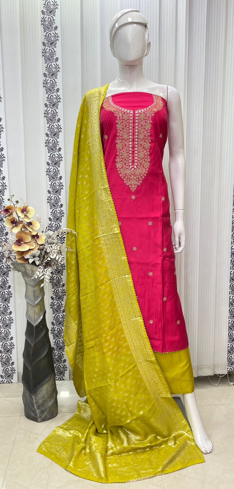 Roman Silk Heavy Neck Zardosi Work - Image 6