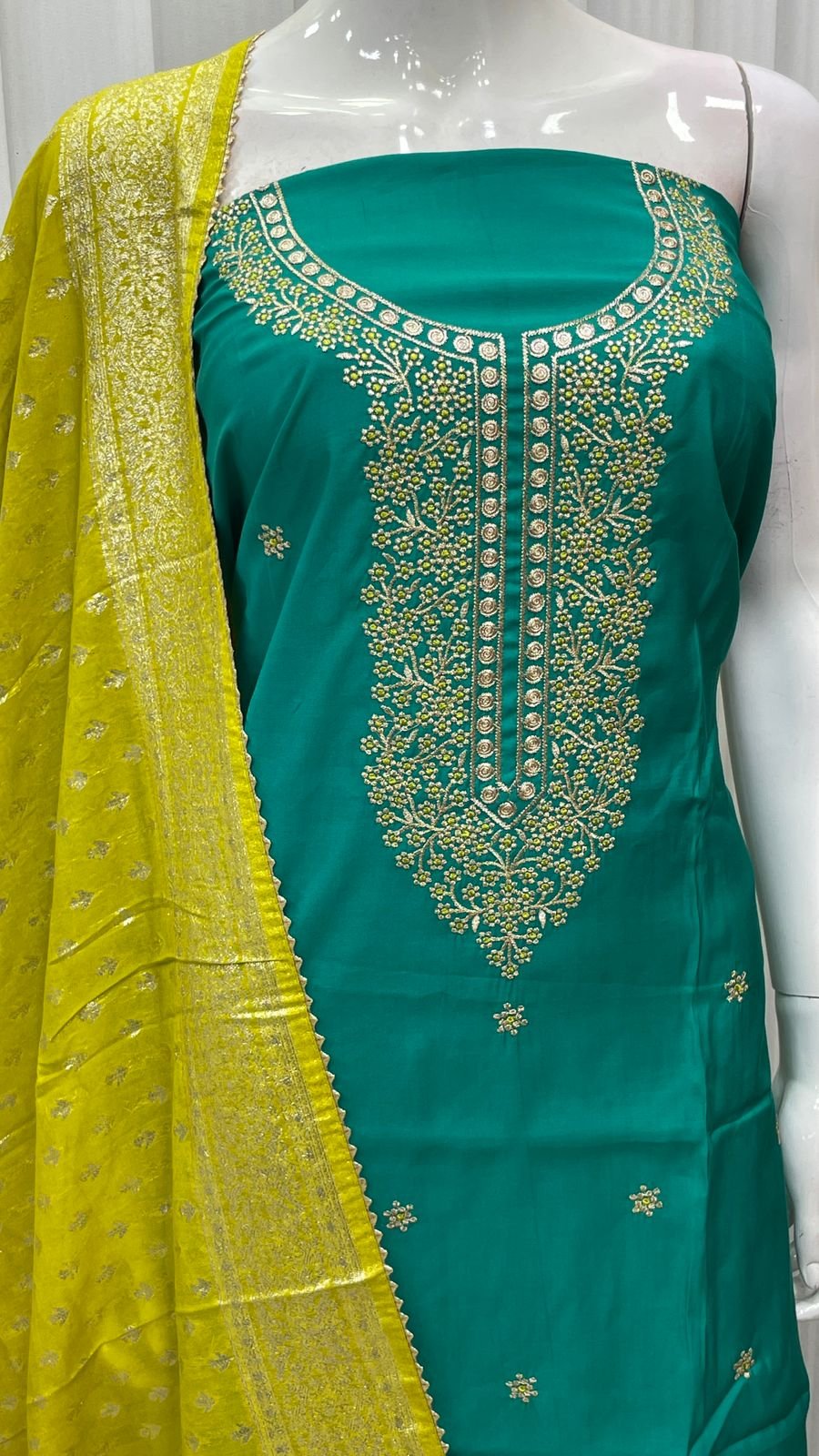 Roman Silk Heavy Neck Zardosi Work - Image 5
