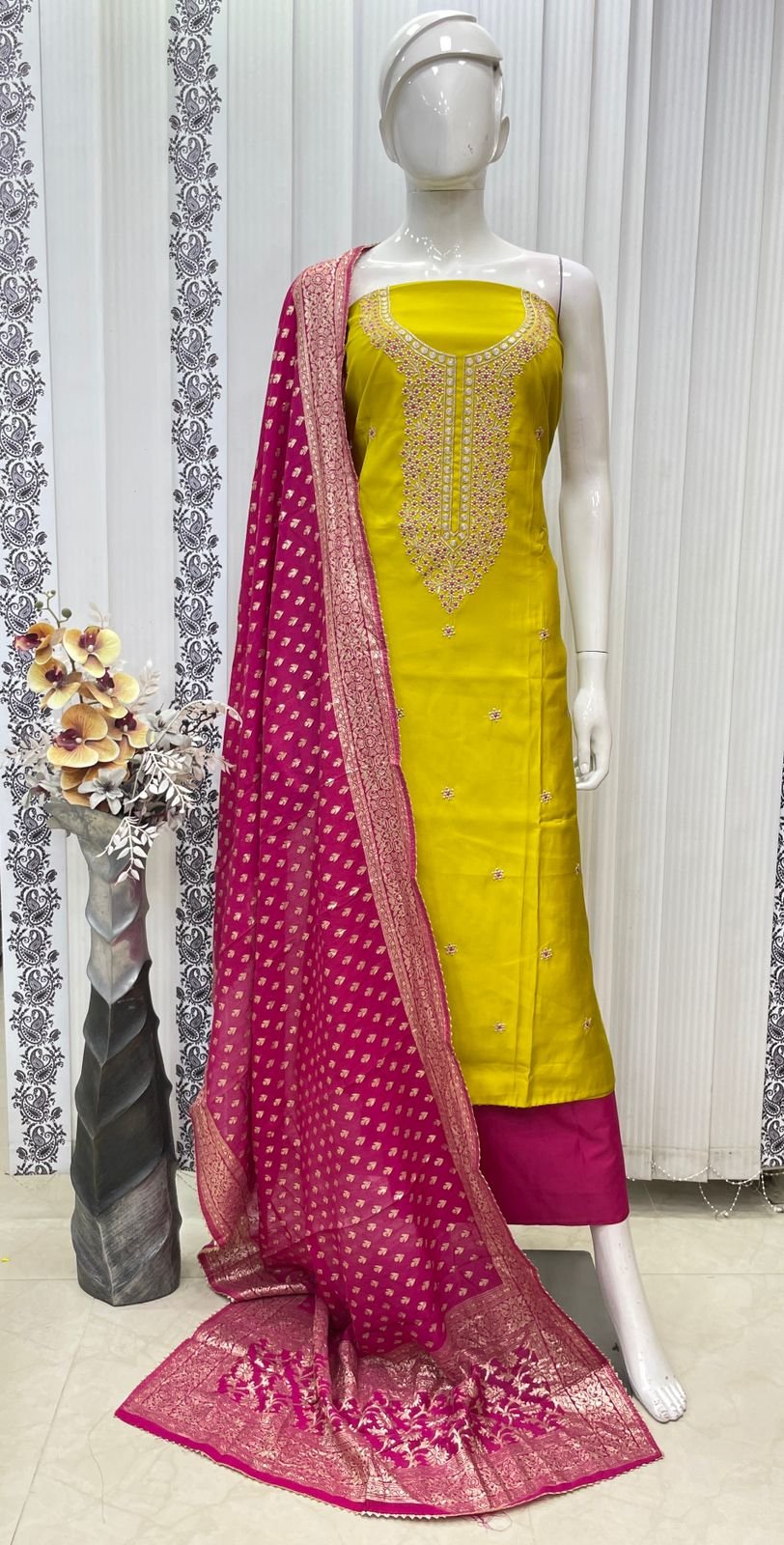 Roman Silk Heavy Neck Zardosi Work - Image 4