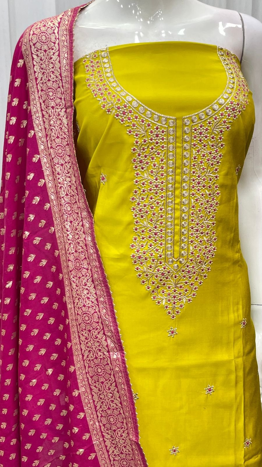Roman Silk Heavy Neck Zardosi Work - Image 2