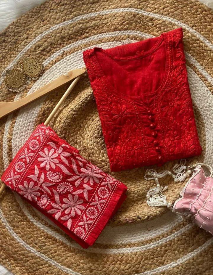 Pure Chikankari Kurti And Pant Set