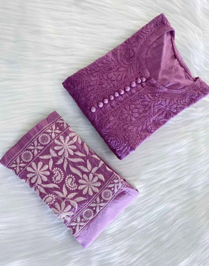 Pure Chikankari Kurti And Pant Set - Image 10